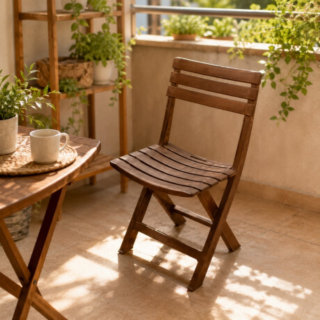 Silla Plegable Simil Madera Reforzada Plástico MARRON