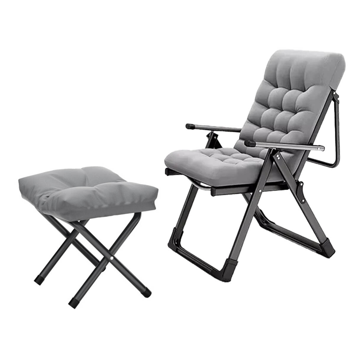 Silla Cama Reclinable Para Escritorio + Posa Pies - Gris 