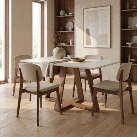 Mesa de comedor Avena - Con vidrio - 135 Canela y Off White