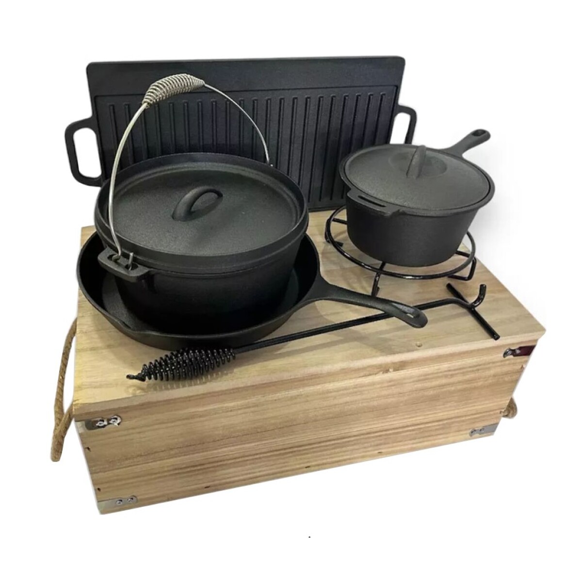 Batería Cocina Hierro Fundido Directo Al Fuego 8 Pzs Y Caja 