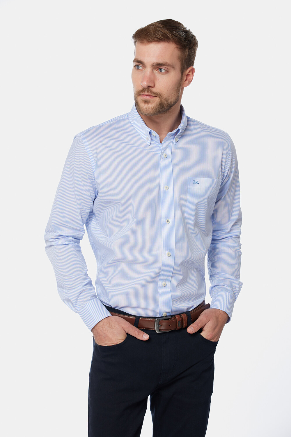 CAMISA SPORT A RAYAS Celeste
