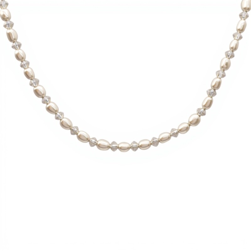Cadena colgante de perlas y cristal -Plata 925-Perlas de río y cristal Swarovski-CD3439 conperla