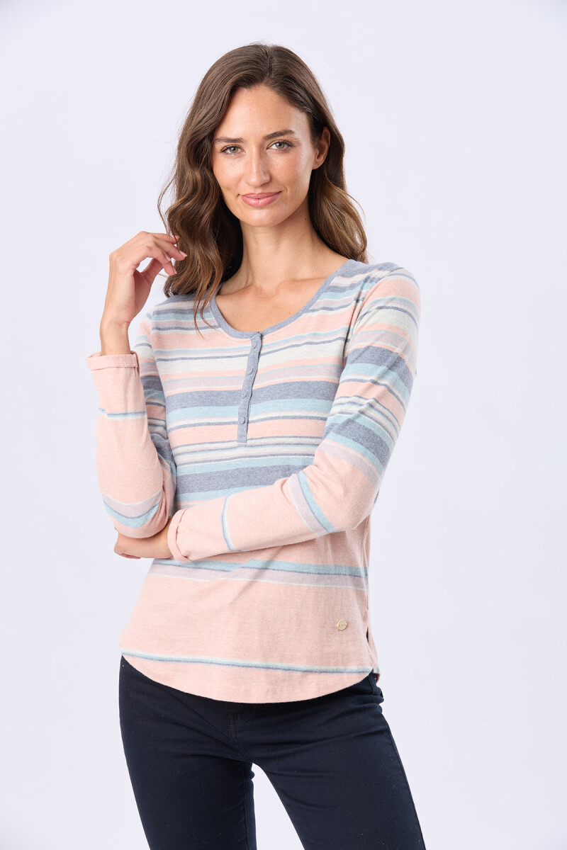 REMERA RAYADA DE ALGODÓN - Coral 