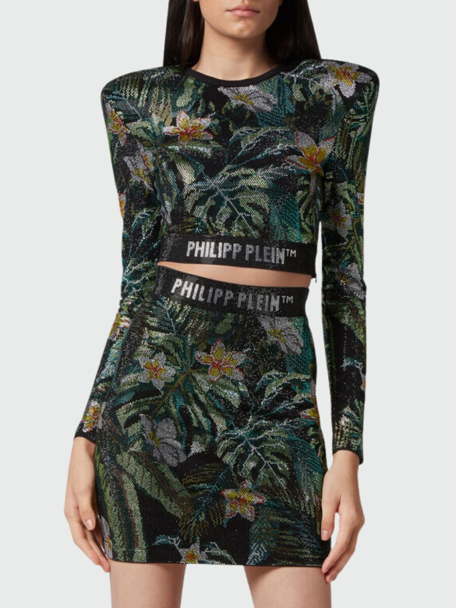 PHILIPP PLEIN - top corto manga larga con hombreras "Hawaii" - Estampado 