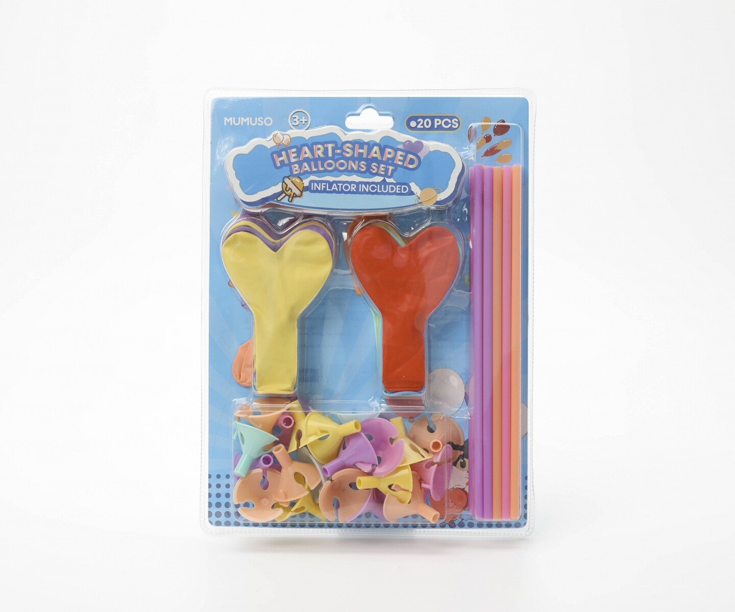 SET DE GLOBOS EN FORMA DE CORAZÓN (INFLADOR INCLUIDO) 