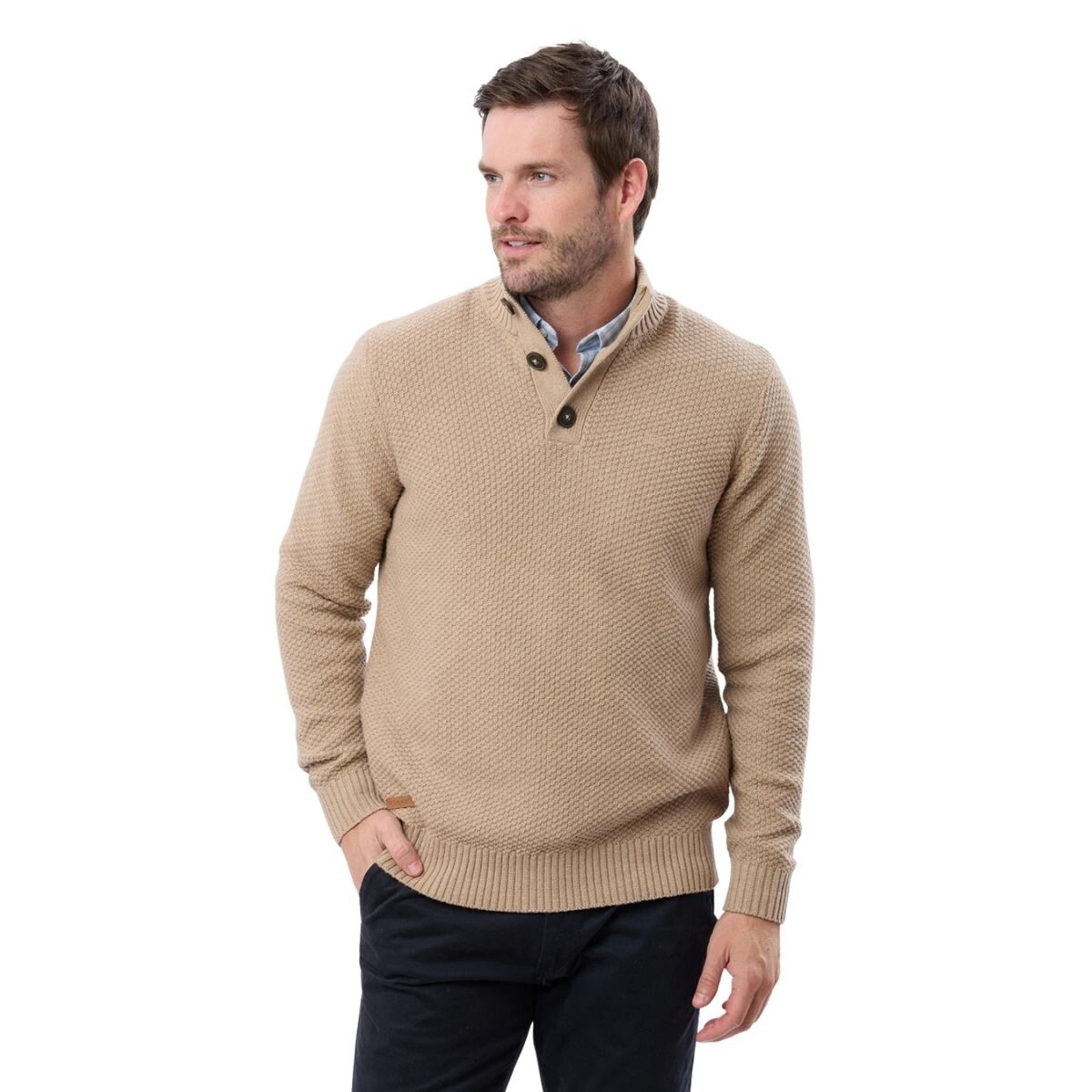 BUZO TEJIDO C/BOTONES S-XXL - BEIGE 