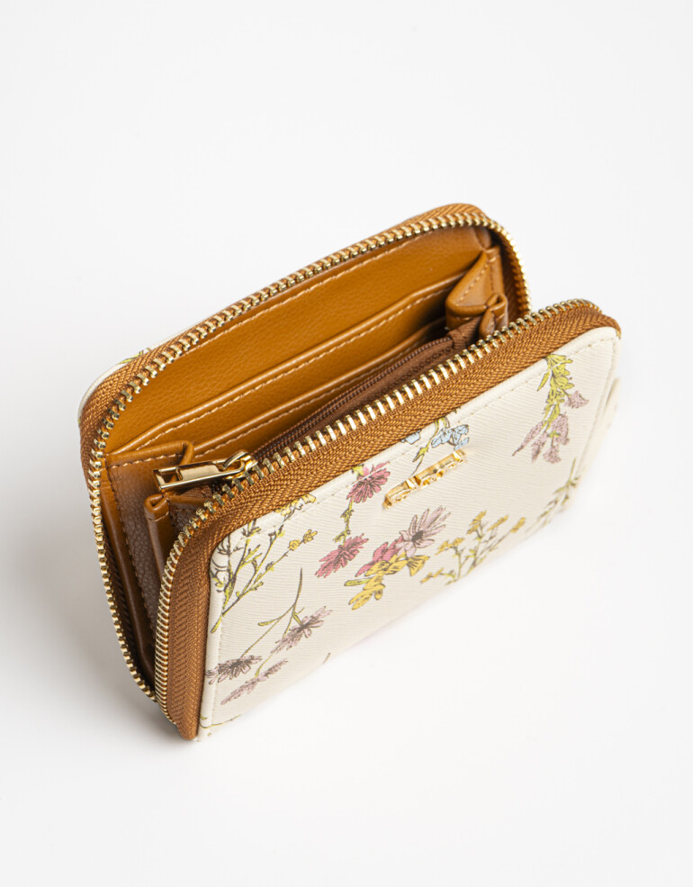 Billetera Zip Round Billetera Cuadrada Flores - Estampado Flores