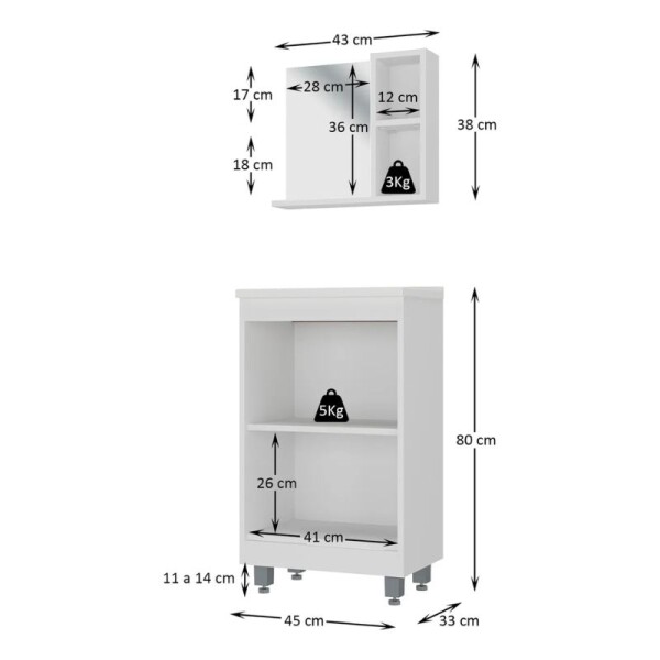 MUEBLE DE BAÑO 45 CM CON MESADA Y ESPEJO - MIEL/FUME MUEBLE DE BAÑO 45 CM CON MESADA Y ESPEJO - MIEL/FUME