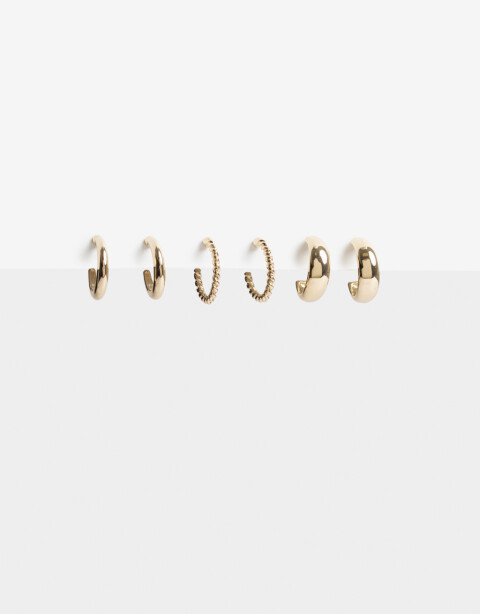 Aros Argollas Set Metal Aros Argollas Set Metal Texturado De La Línea Stay Golden - Dorado
