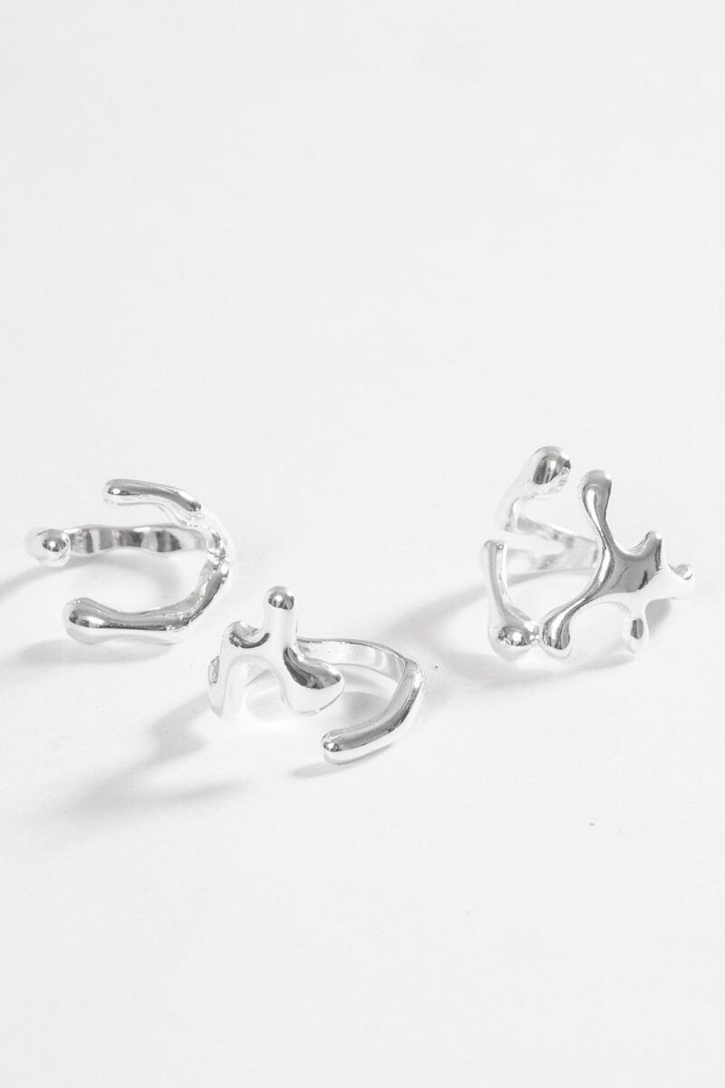 Set 3 anillos irregular plateado