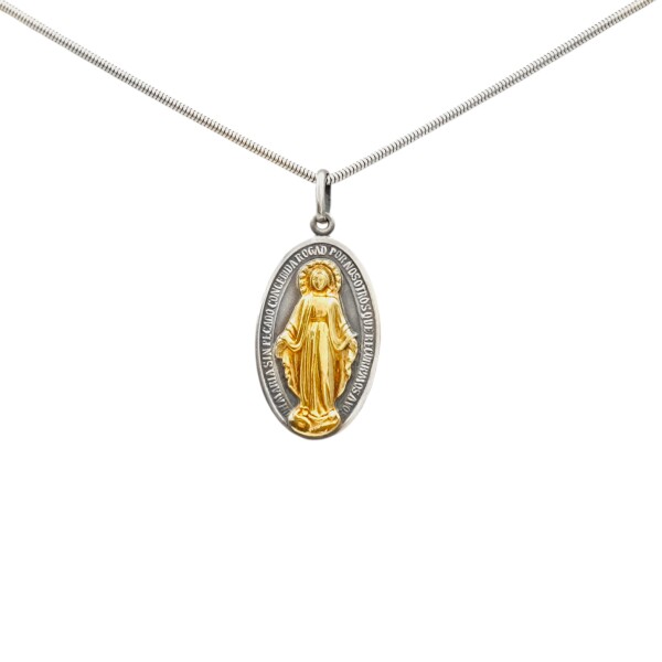 Dije Medalla oval Virgen Milagrosa -Plata y oro- Sin piedra- CP5055 Sinpiedra