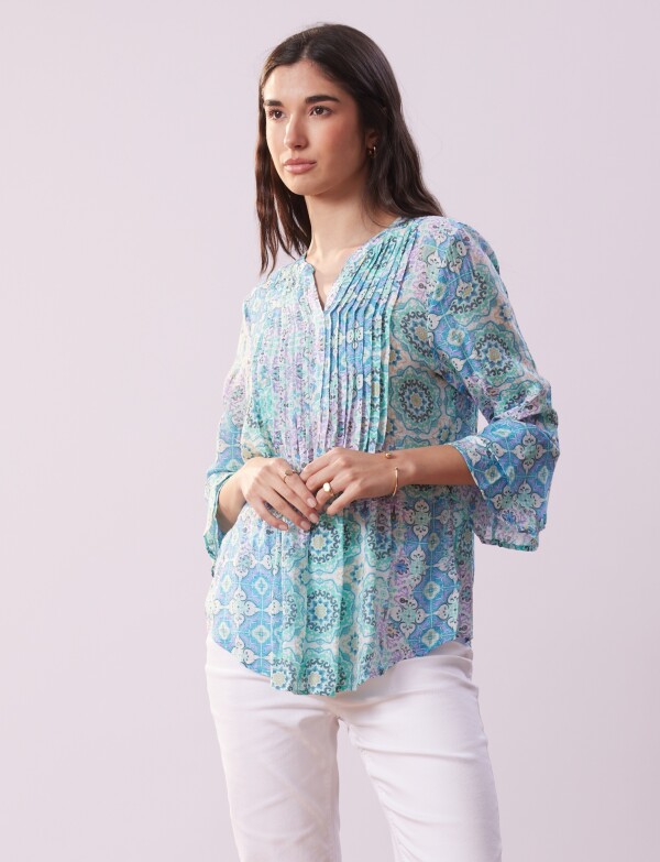 Blusa Plisada MULTI/VERDE AGUA