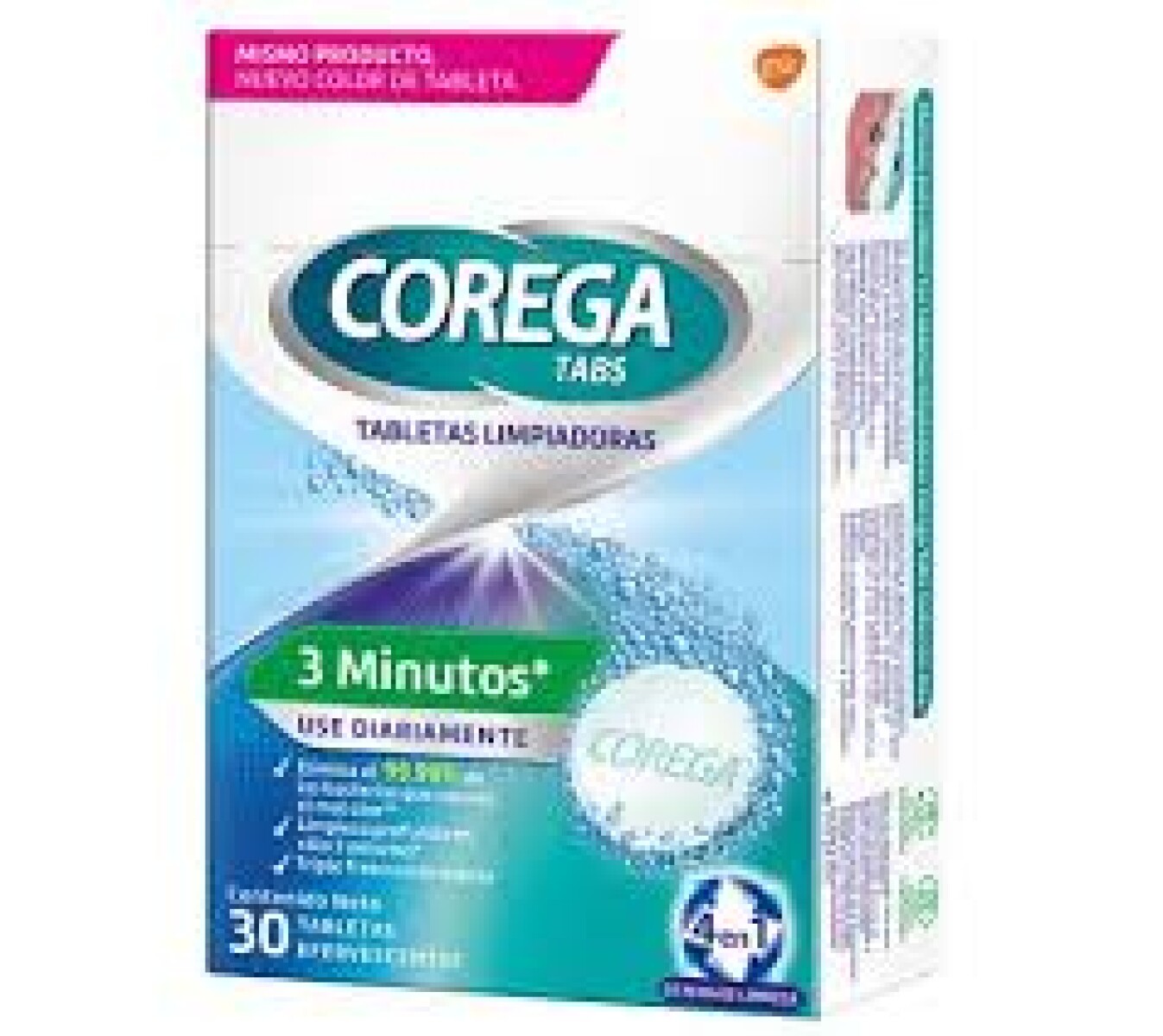Corega Tabletas Limpiadoras 3 Minutos 30 Unidades – Limpieza Prótesis Dentales 