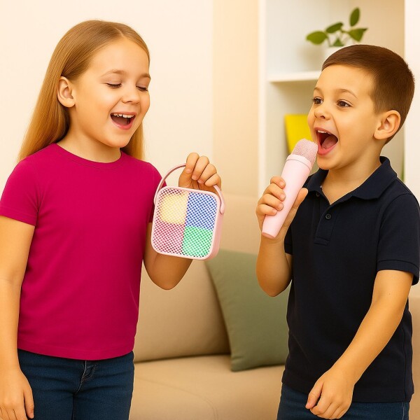 Parlante Bluetooth Karaoke Con Micrófono Y Luces Portatil Ax Variante Color Rosa