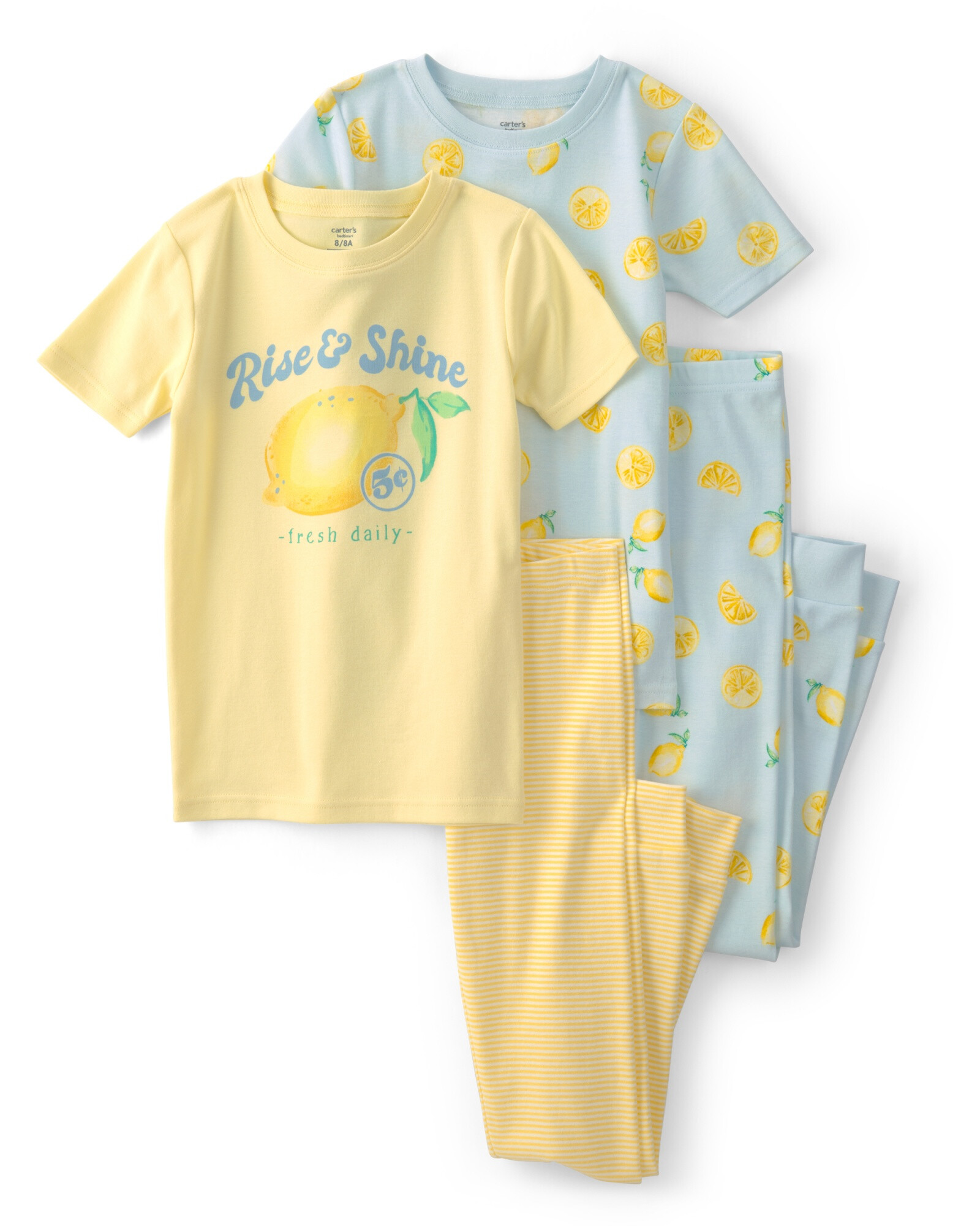 Pijama cuatro piezas de algodón, diseño limones. Talles 6-10 Sin color