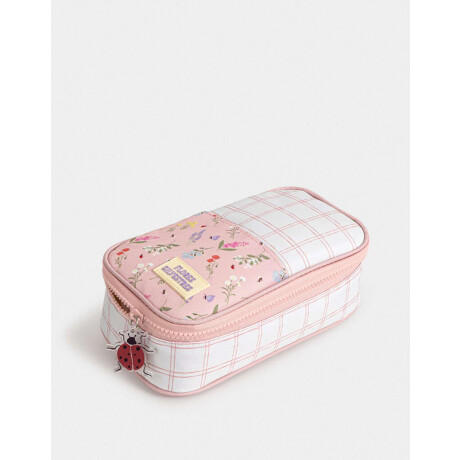Cartuchera De Canvas Estampada Con Bolsillo Y Divisiones Blanco Crema