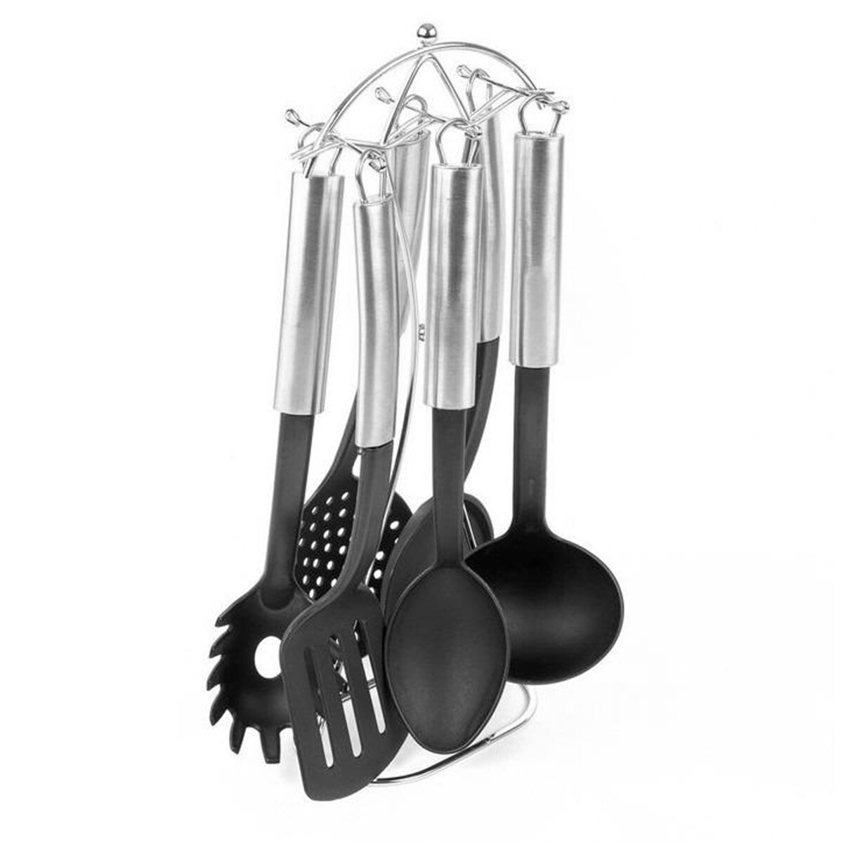 Set Utensillos Cocina Nylon C/ Acero Cucharón Espátula X 6 