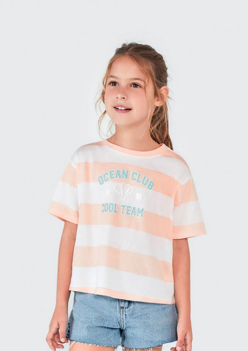 BLUSA INFANTIL A RAYAS CON ESTAMPA - NARANJA 