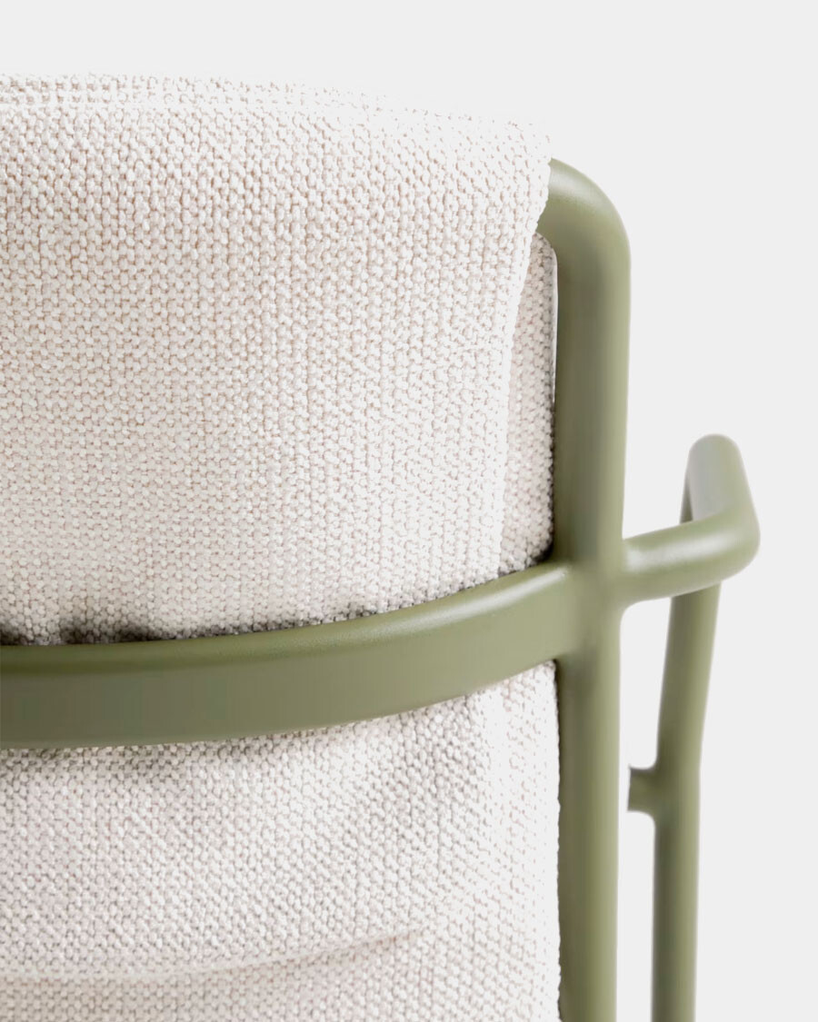 Silla apilable de exterior Linosa de aluminio verde con cojín beige Silla apilable de exterior Linosa de aluminio verde con cojín beige
