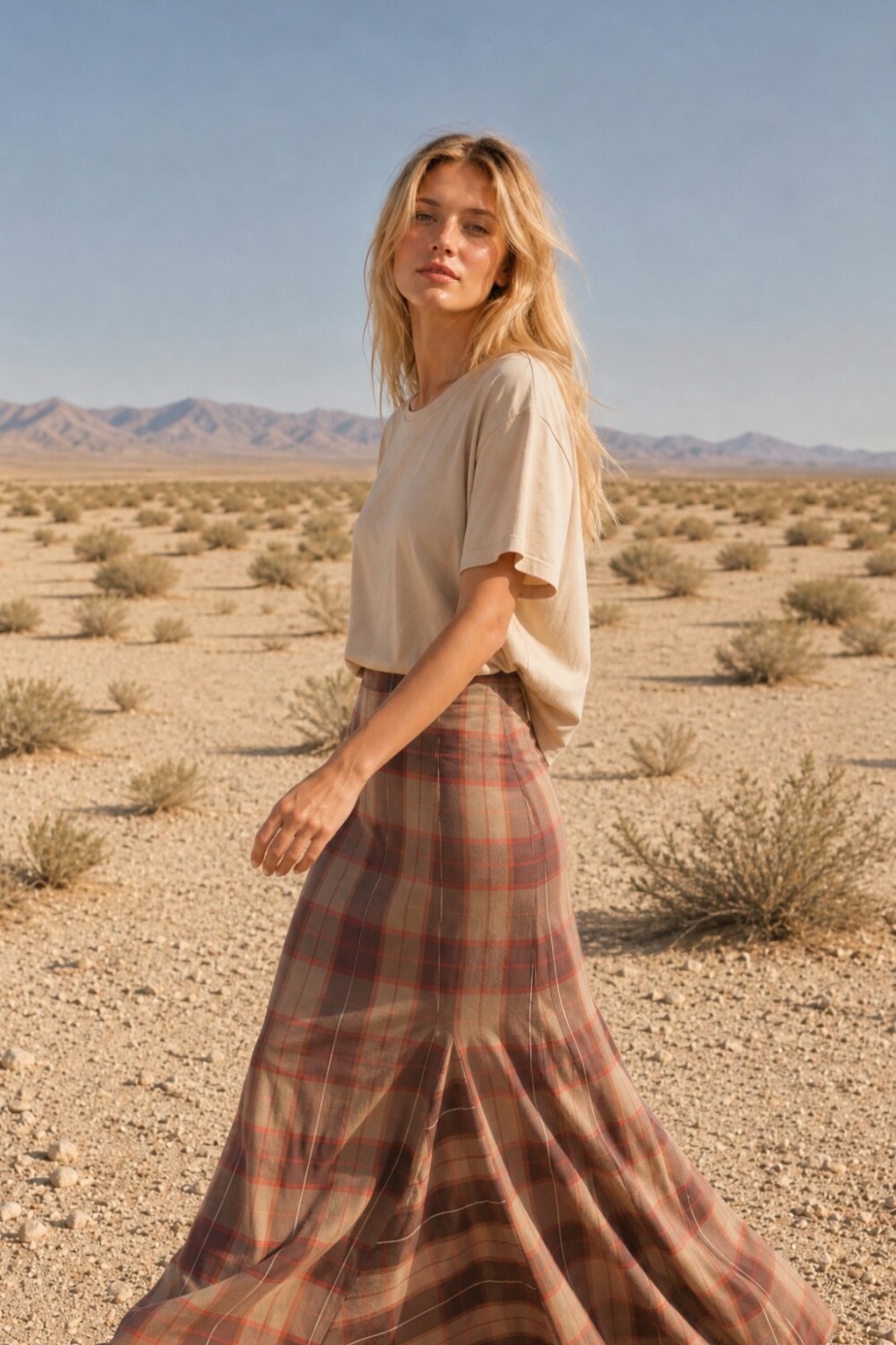 Long Scottish Skirt Beige / Naranja