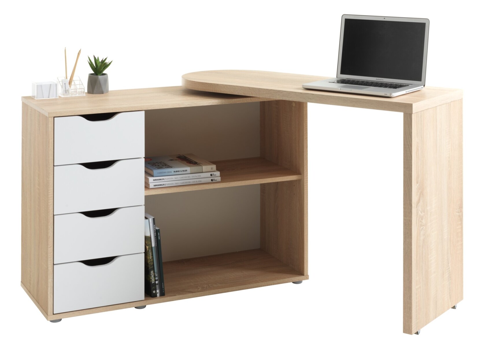 Escritorio LANGAGER 41-107x107-165 gir color roble nat 