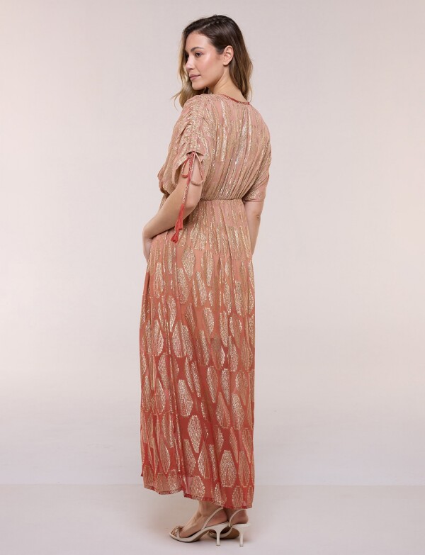 Vestido De Gasa Con Brillo Dorado ROSA/MULTI