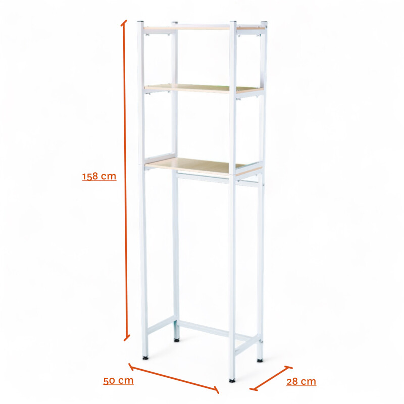 Mueble Hierro y Madera Organizador Rack baño sobre inodoro Blanco