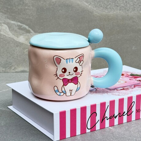 Taza De Cerámica Cat Con Cucharita 440 ml. Taza De Cerámica Cat Con Cucharita 440 ml.
