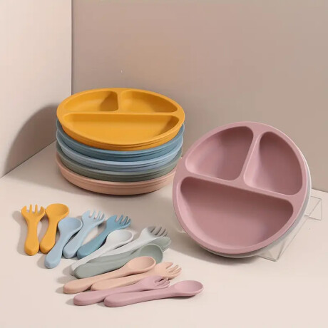 Set de alimentación plato más cubiertos para bebé Amarillo