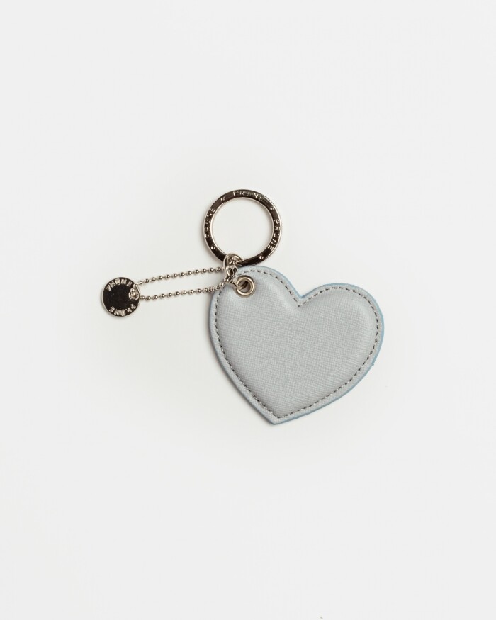 Llavero Heart En Cuero Grabado Saffiano Celeste