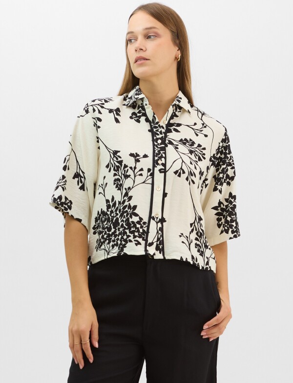 Camisa Estampada Con Motivos Botánicos NEGRO/CRUDO