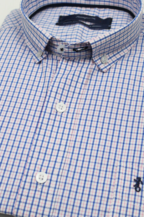 Camisa de Hombre Premium a Cuadros Cuadros celeste con Rosa