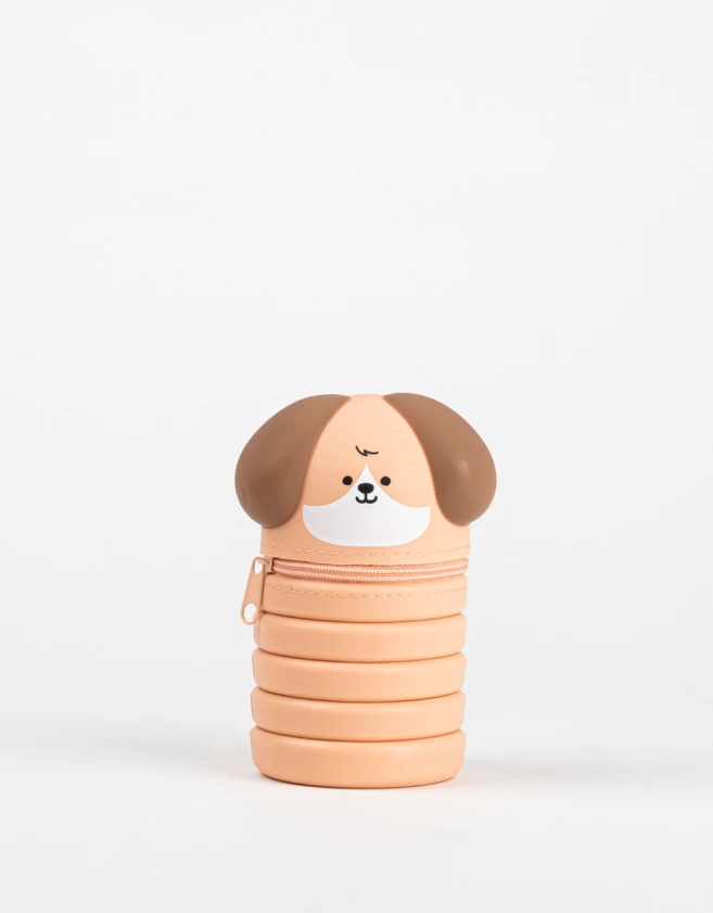 Cartucheras Silicona Cartuchera Plegable De Perrito "kiss Kiss" - Marron Beige