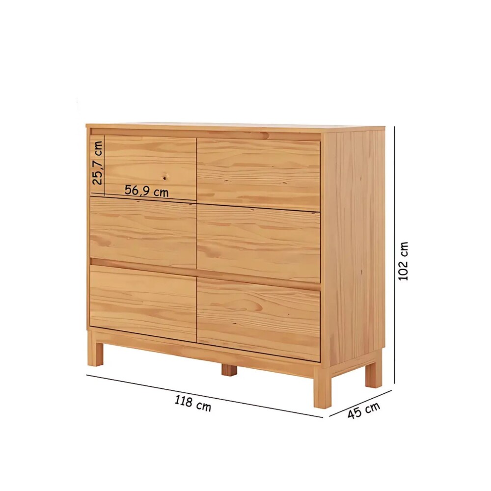 Cómoda 6 Cajones - Madera Maciza - Square Cómoda 6 Cajones - Madera Maciza - Square