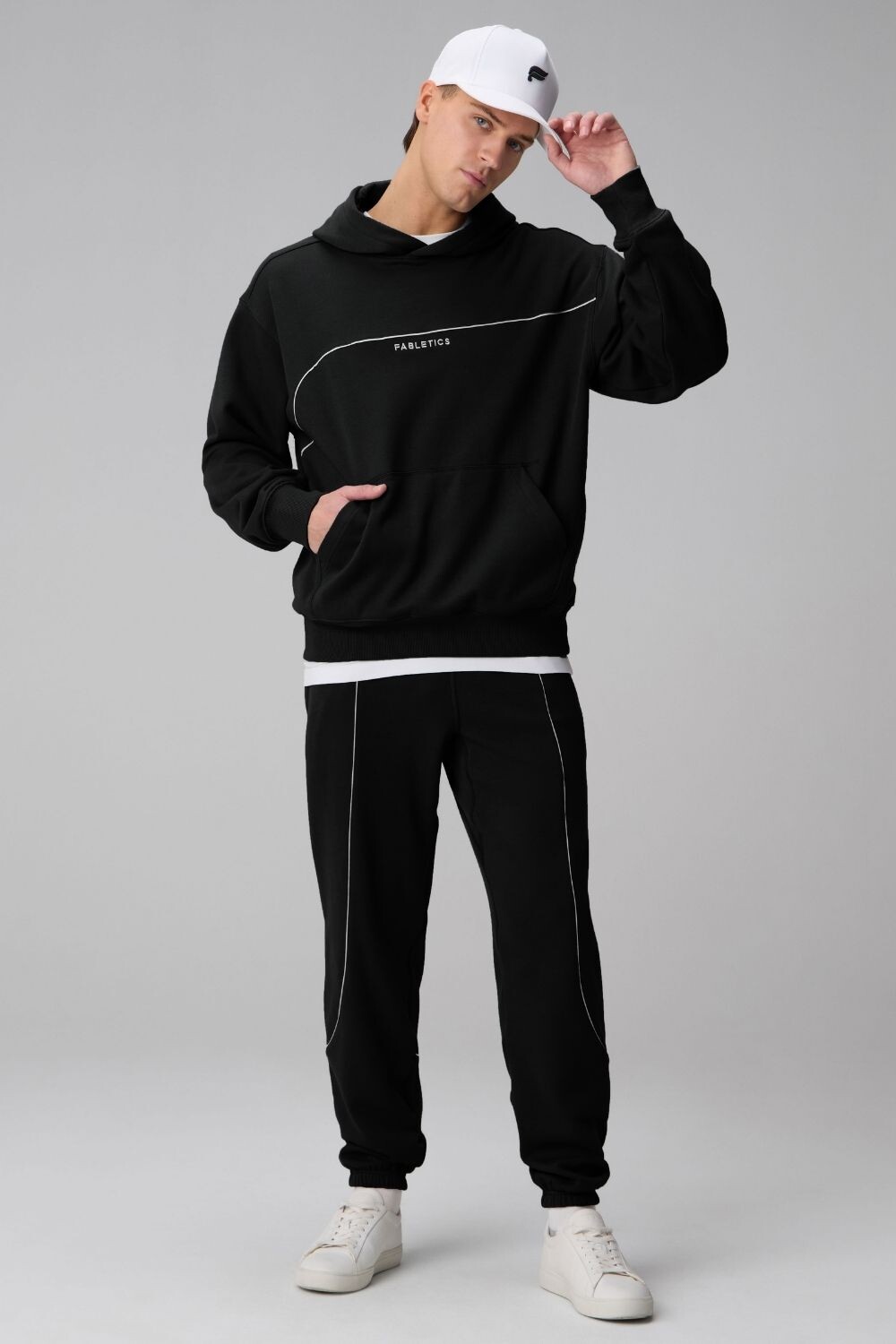 Polera The Go-To Oversized Hoodie Brand Dna Hombre Black/Classic White Dna Stri