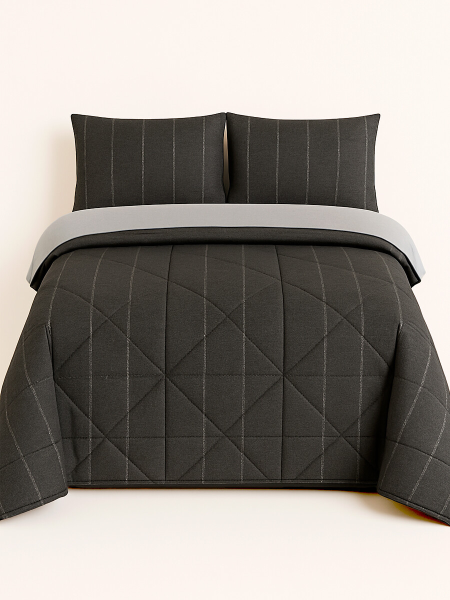 ACOLCHADO RAYAS CON FUNDAS 2 PLAZAS - NEGRO 