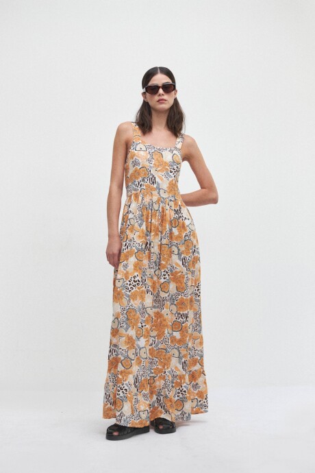 Maxi vestido estampa jungla beige