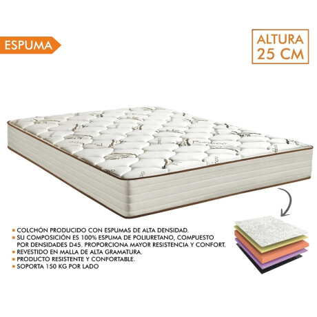 Colchón Ortopédico Plaza y media 100% Espuma Colchón Ortopédico Plaza y media 100% Espuma