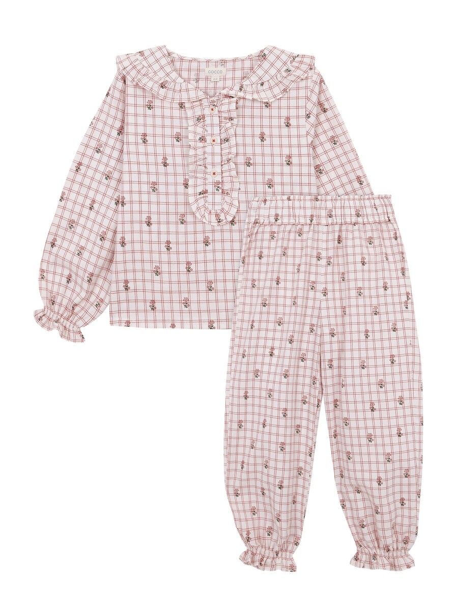 Pijama Estampado De Flores Blanco Roto