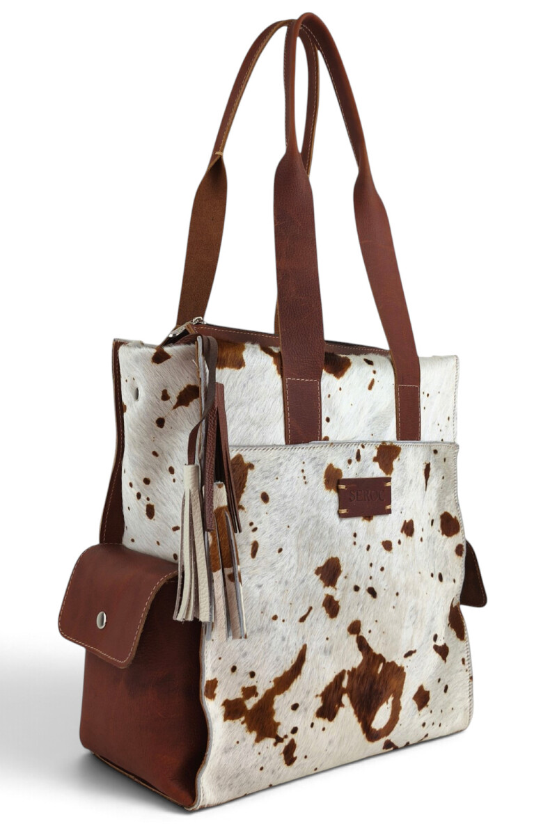 Bolso Tote de Cuero Vacuno y Pelo Natural Marrón