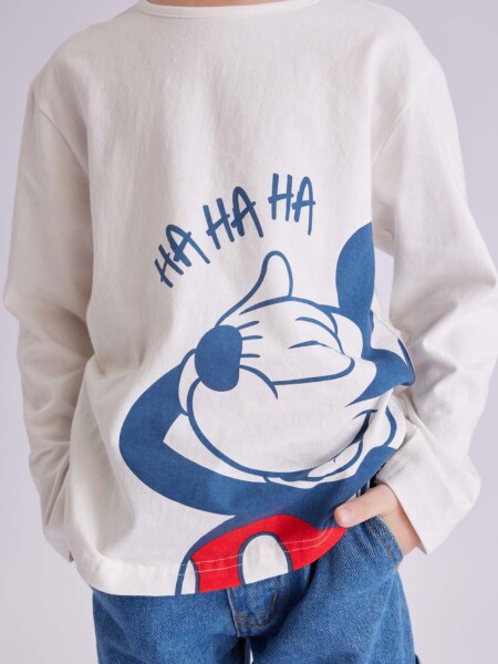 Remera manga larga estampada Mickey Blanco