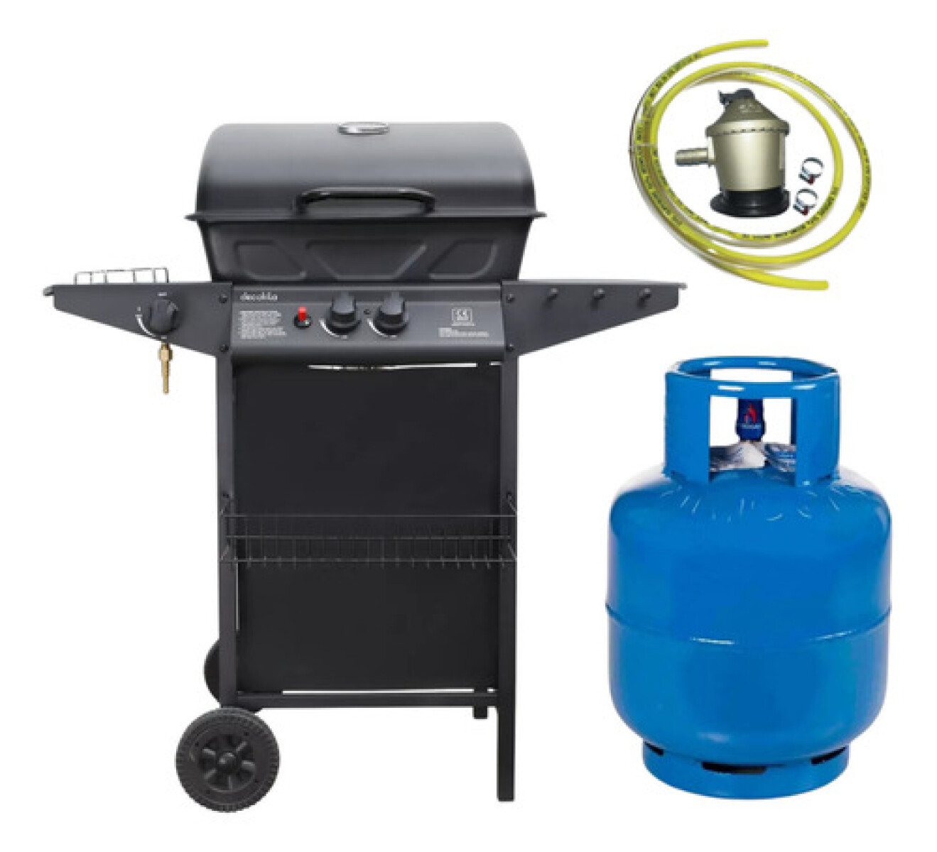 KIT BARBACOA A GAS PORTATIL DECAKILA 2Q + GARRAFA 13KG + VALVULA 