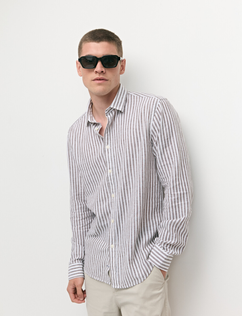 012765 CAMISA LINO WIN Blanco/camel