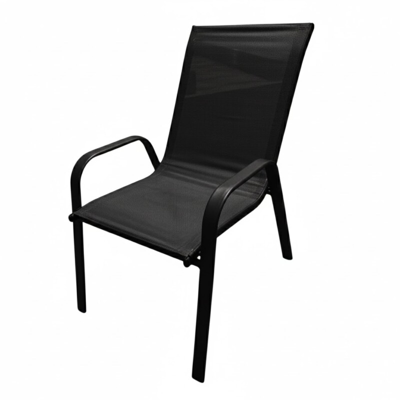 Silla De Jardín De Metal Y Textilina Apilable con Apoyabrazos NEGRO