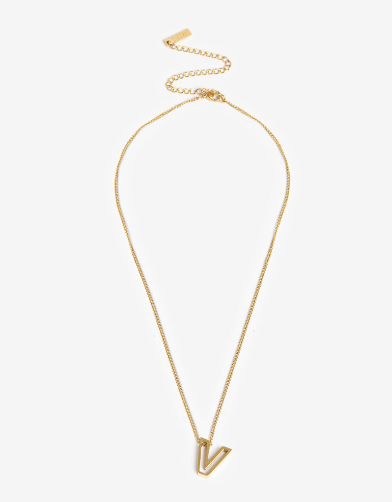 Cadena Corta con Dije Metal Collar Acero Inicial V - Dorado