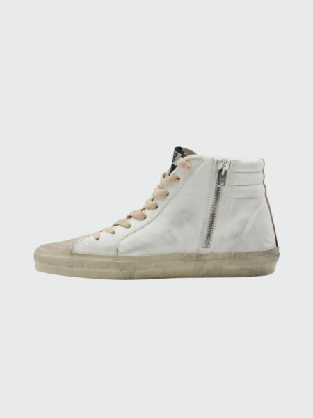 Golden Goose-Botines de cuero acordonados, Slide Classic Blanco