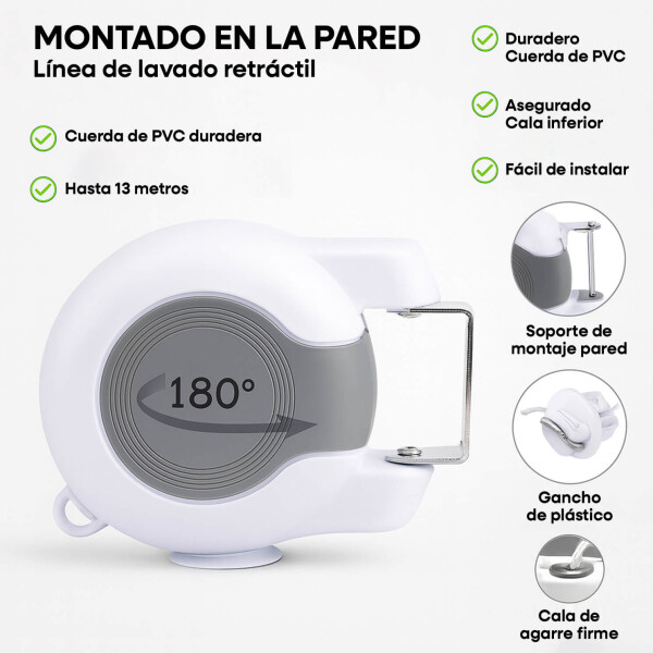 Tendedero Ropa Doble Linea soga 13 Metros Tender Pared Retractil Grande IMBACK Color Blanco Tendedero Ropa Doble Linea soga 13 Metros Tender Pared Retractil Grande IMBACK Color Blanco