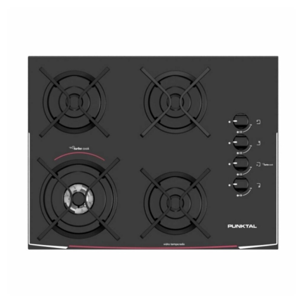 ANAFE GAS - 4 HORNALLAS - 1 TRIPLE LLAMA -MESADA DE VIDRIIO negro