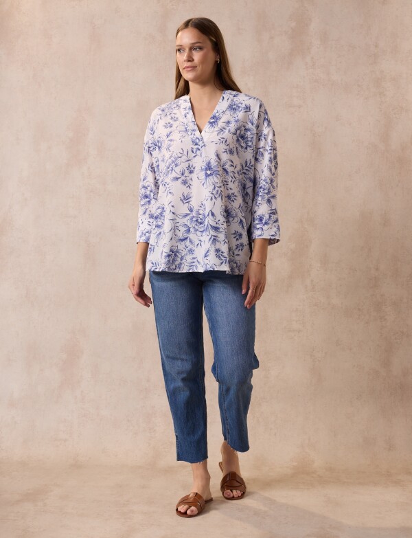 Blusa Printed BLANCO/AZUL