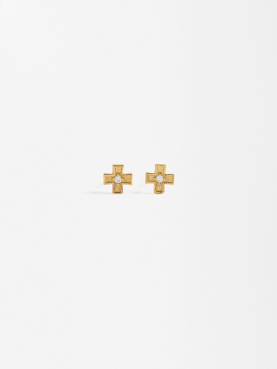 Pendientes Cruz Con Circonitas - Plata De Ley 925 dorado